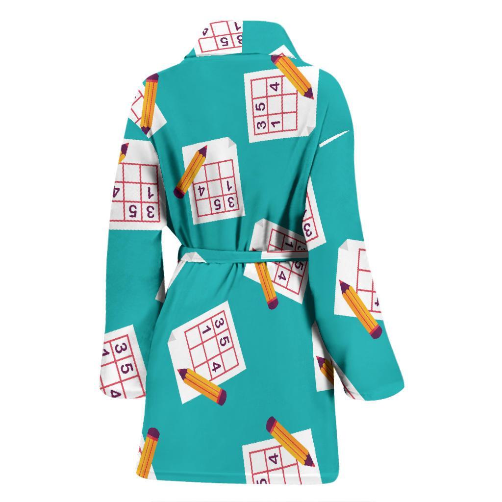 Sudoku Pattern Print Women Long Robe-grizzshop