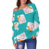 Sudoku Pattern Print Women Off Shoulder Sweatshirt-grizzshop