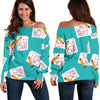 Sudoku Pattern Print Women Off Shoulder Sweatshirt-grizzshop