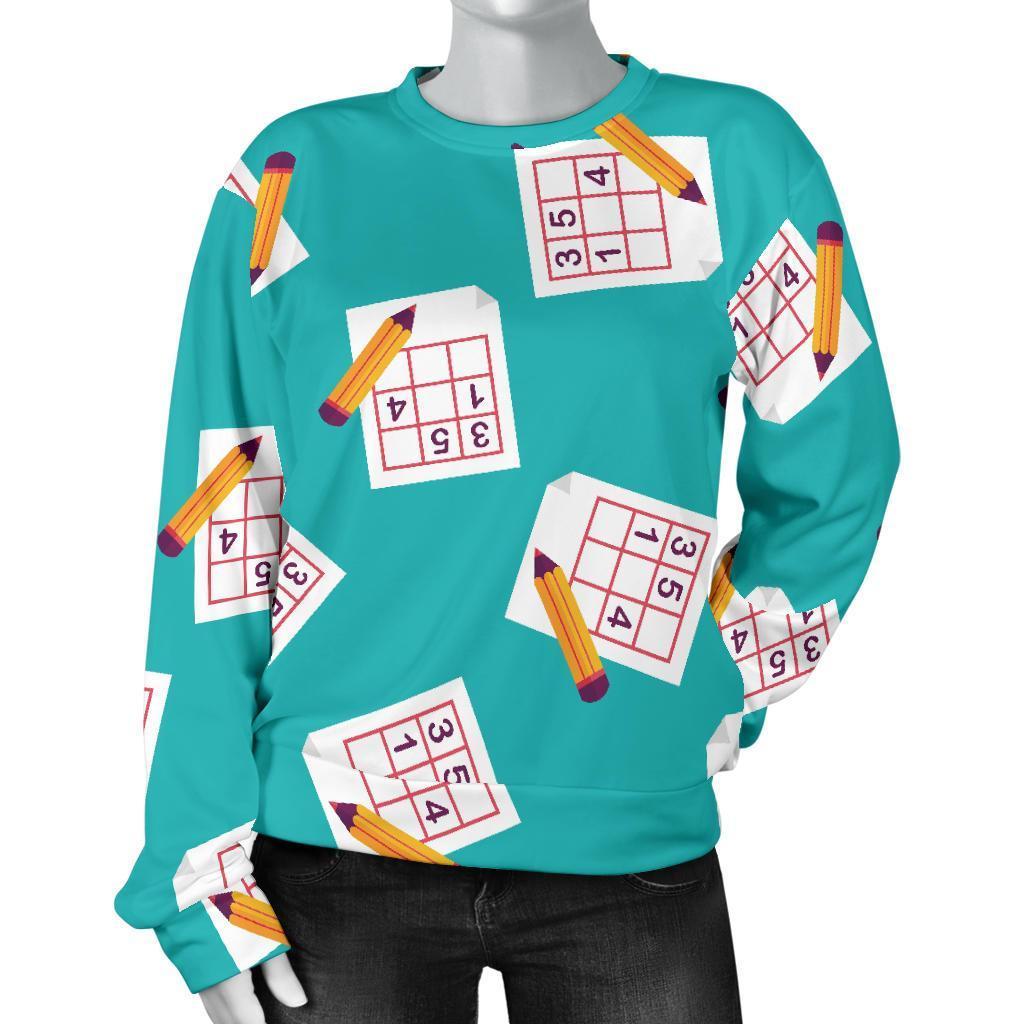 Sudoku Pattern Print Women's Sweatshirt-grizzshop