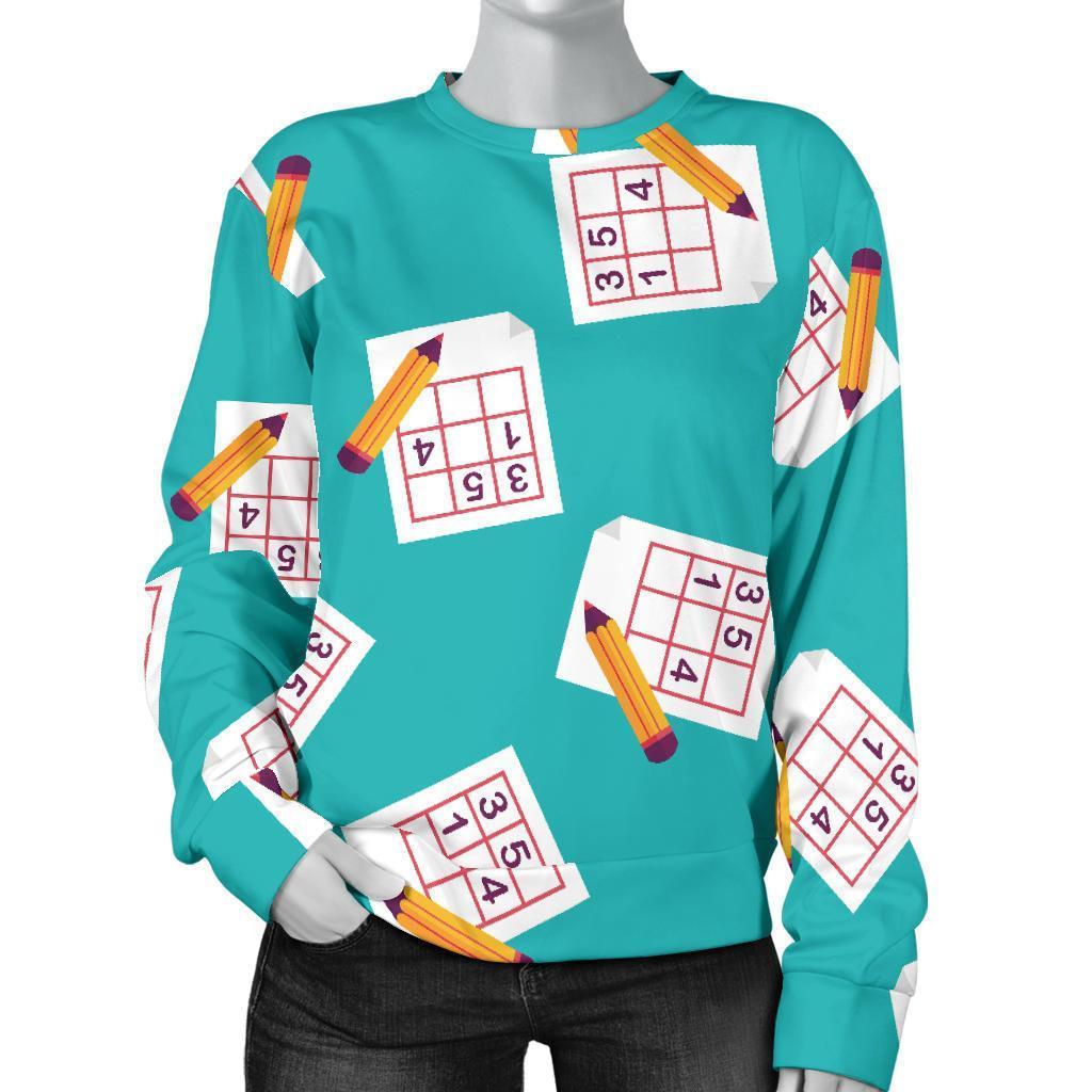 Sudoku Pattern Print Women's Sweatshirt-grizzshop