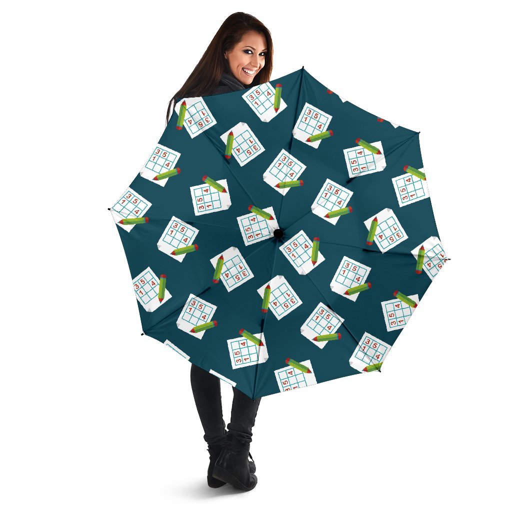 Sudoku Print Pattern Automatic Foldable Umbrella-grizzshop