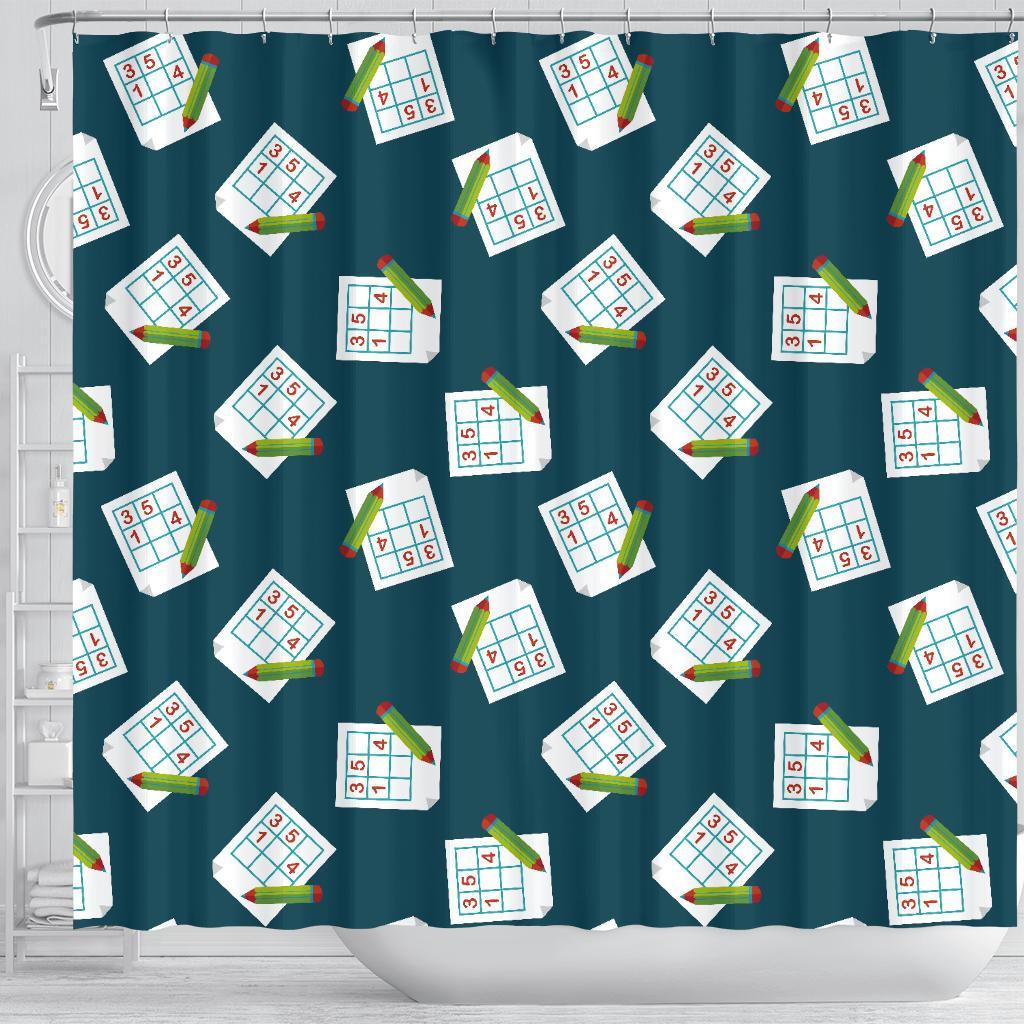 Sudoku Print Pattern Bathroom Shower Curtain-grizzshop