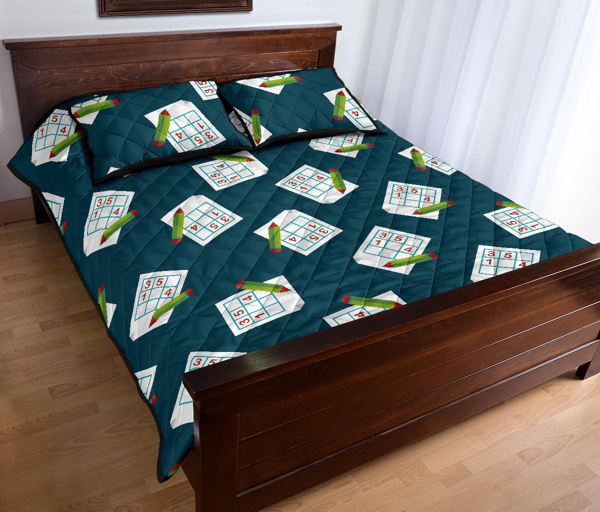 Sudoku Print Pattern Bed Set Quilt-grizzshop