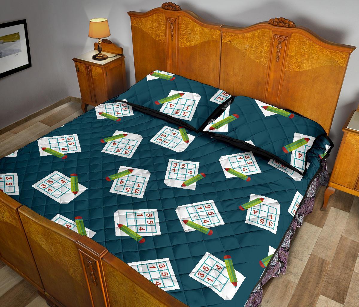 Sudoku Print Pattern Bed Set Quilt-grizzshop