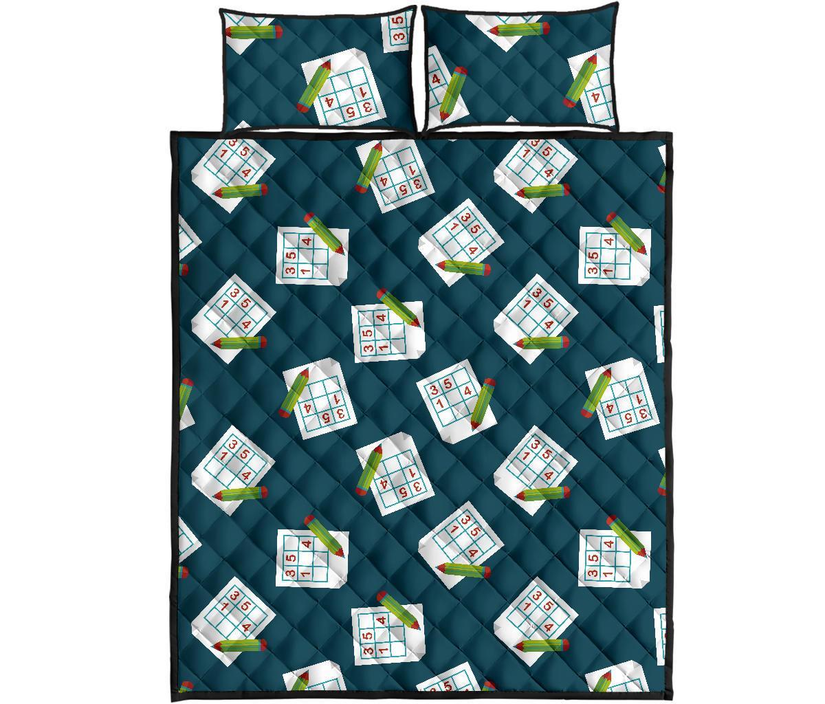 Sudoku Print Pattern Bed Set Quilt-grizzshop