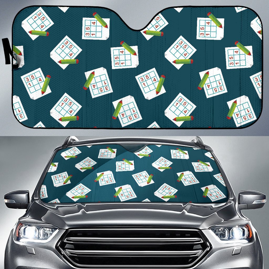 Sudoku Print Pattern Car Sun Shade-grizzshop