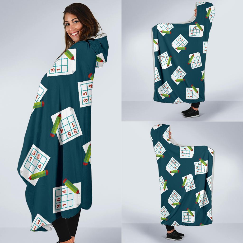 Sudoku Print Pattern Hooded Blanket-grizzshop