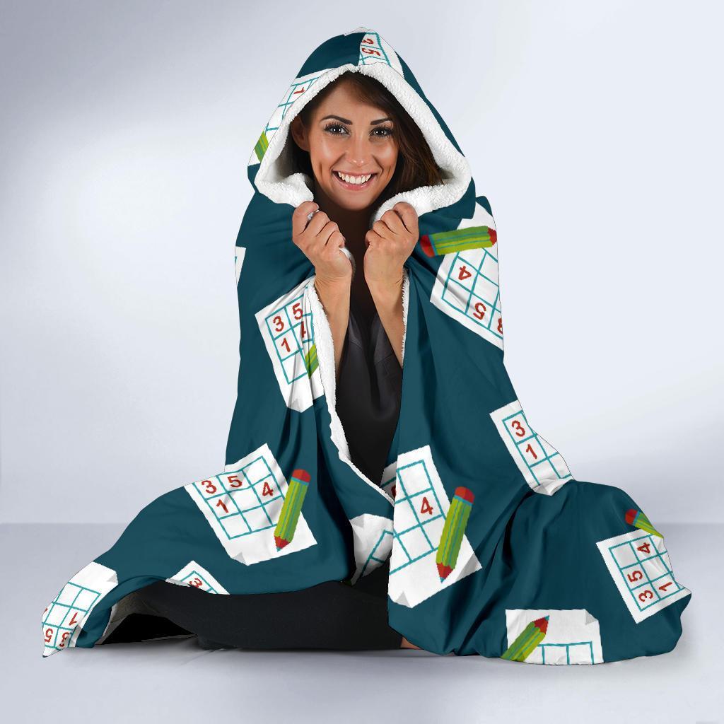 Sudoku Print Pattern Hooded Blanket-grizzshop