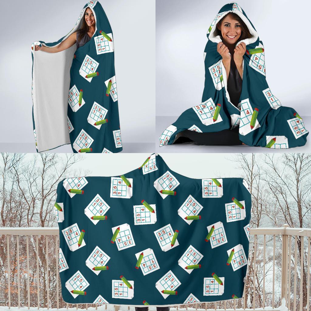 Sudoku Print Pattern Hooded Blanket-grizzshop