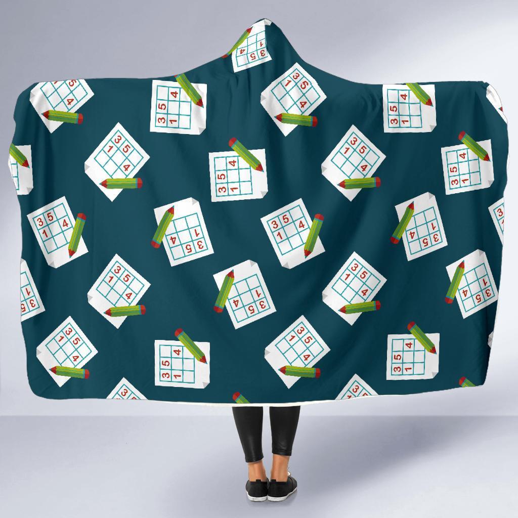 Sudoku Print Pattern Hooded Blanket-grizzshop