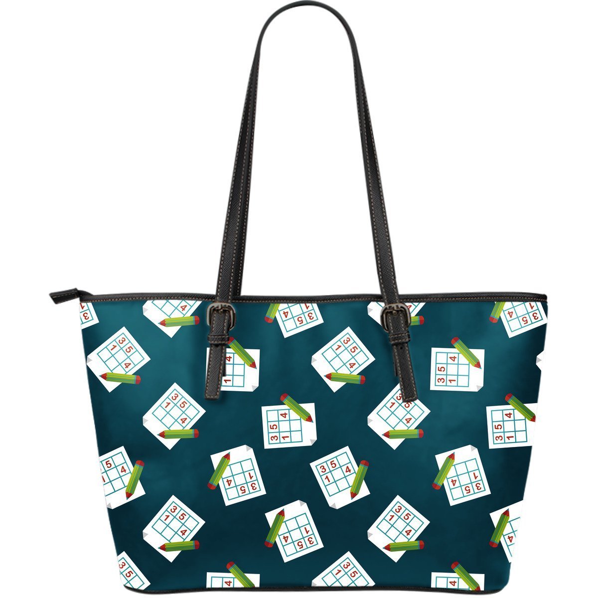 Sudoku Print Pattern Leather Tote Bag-grizzshop