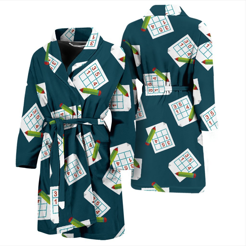 Sudoku Print Pattern Men Long Robe-grizzshop