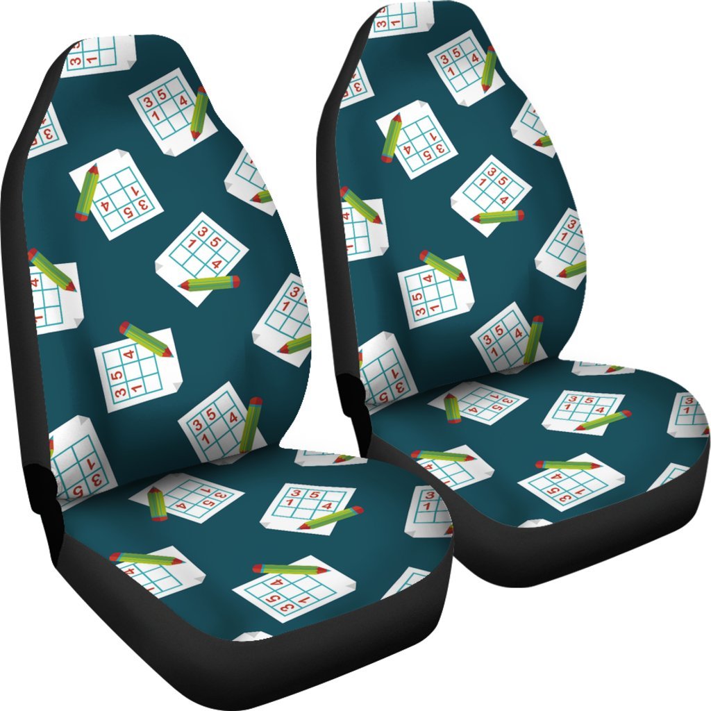 Sudoku Print Pattern Universal Fit Car Seat Covers-grizzshop