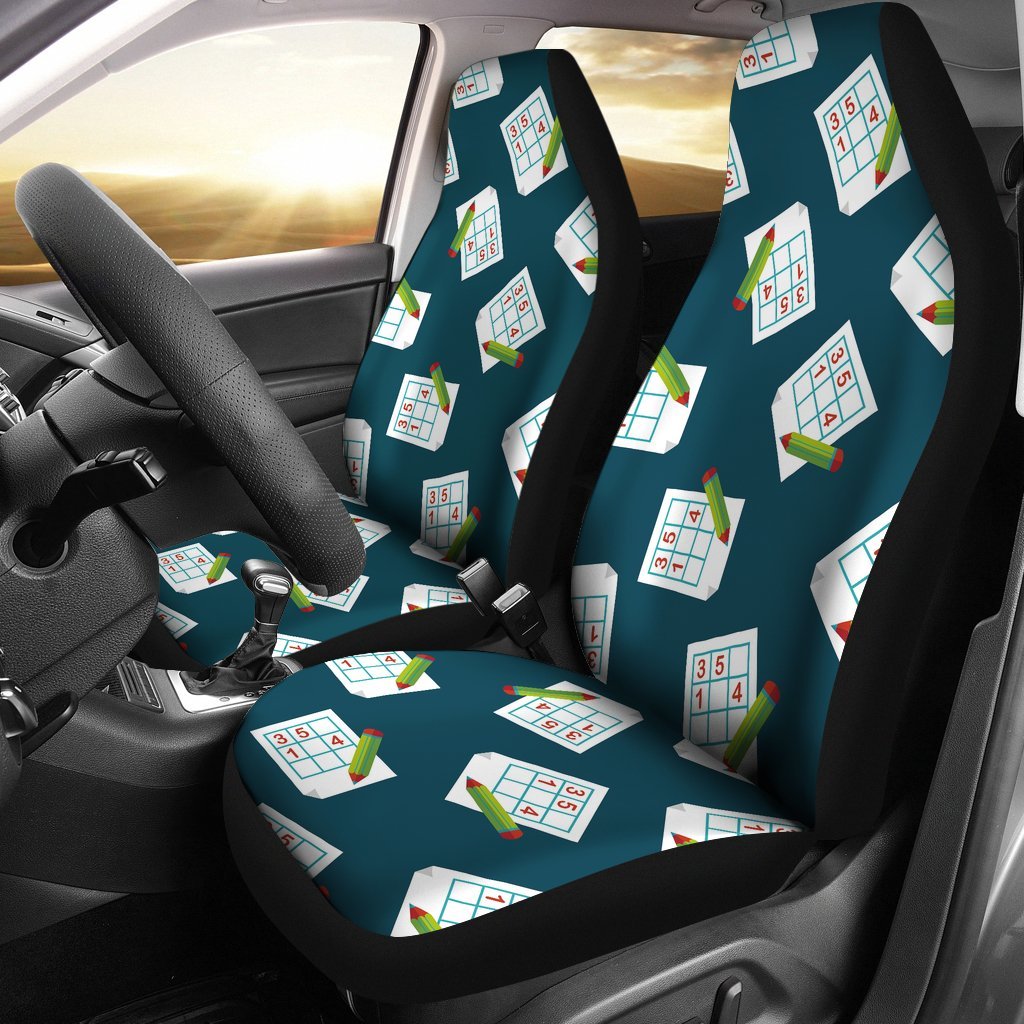 Sudoku Print Pattern Universal Fit Car Seat Covers-grizzshop