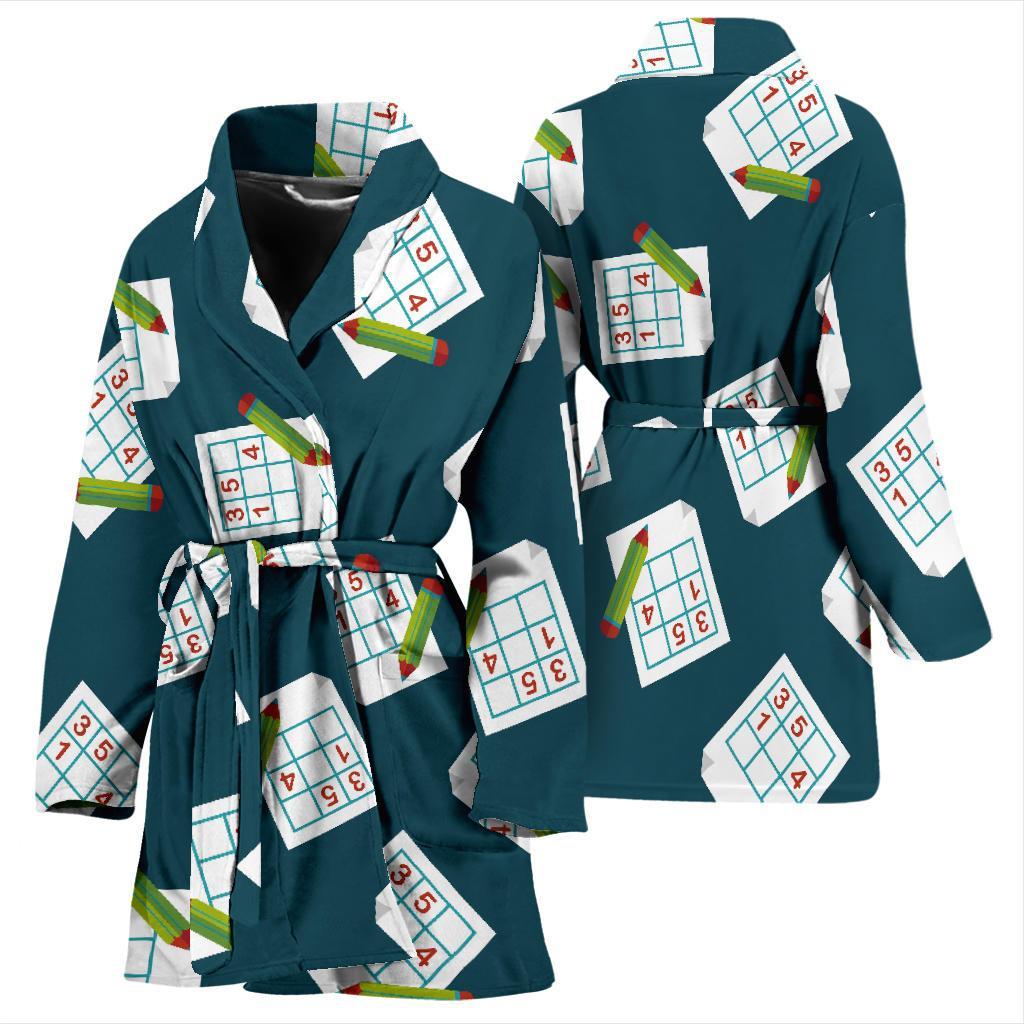 Sudoku Print Pattern Women Long Robe-grizzshop