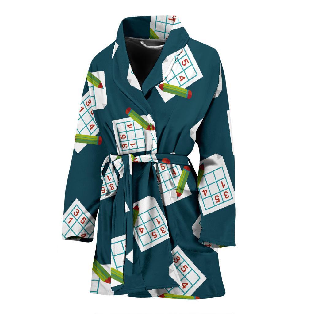 Sudoku Print Pattern Women Long Robe-grizzshop