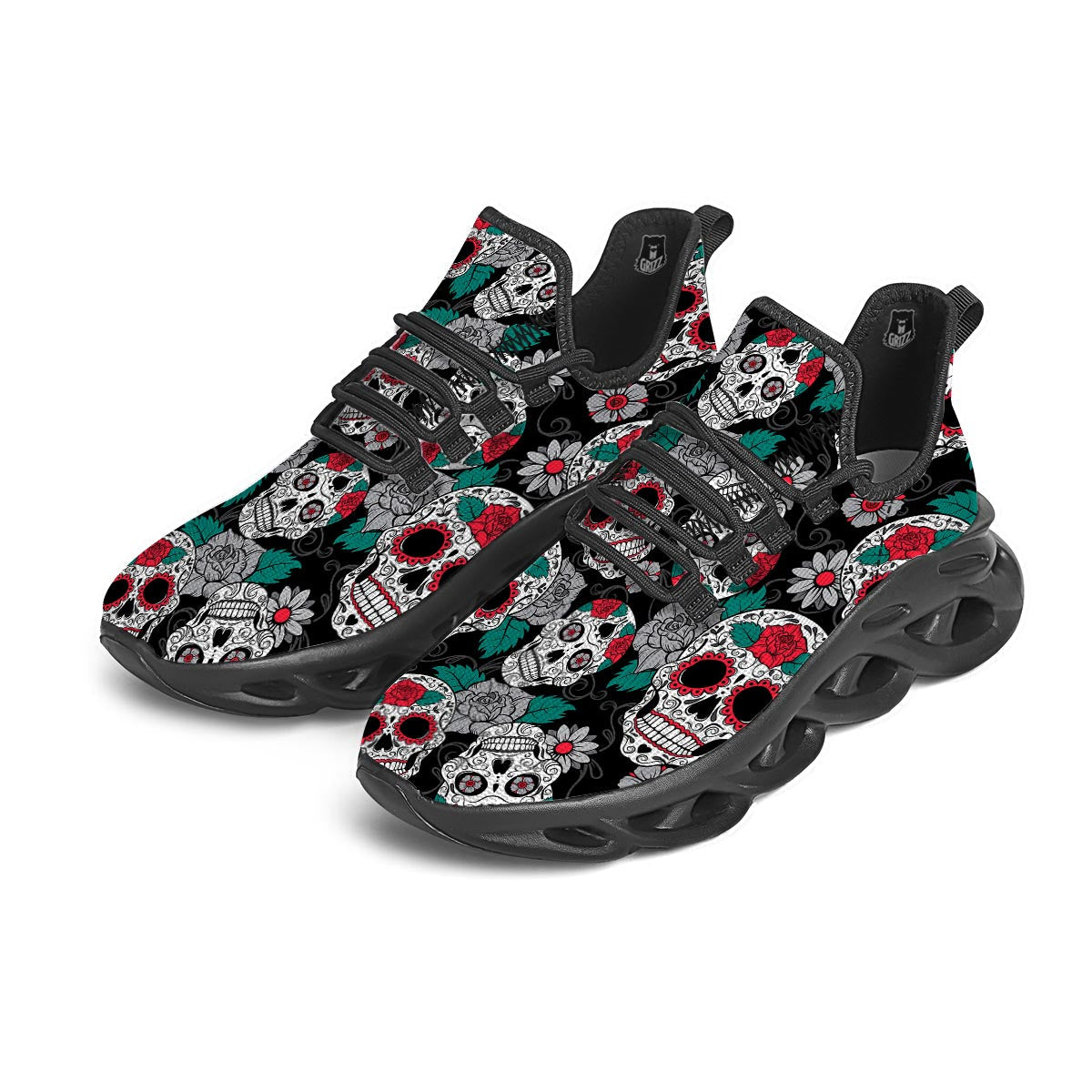 Sugar Skull Black Running Shoes-grizzshop