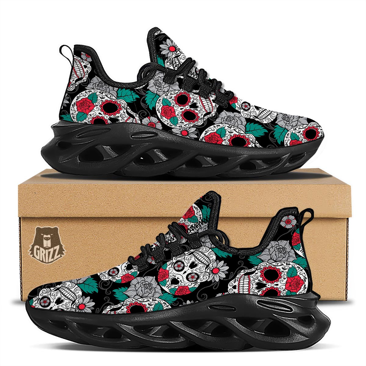 Sugar Skull Black Running Shoes-grizzshop