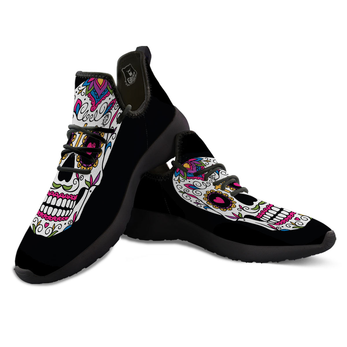 Sugar Skull Day Of The Dead Print Black Athletic Shoes-grizzshop