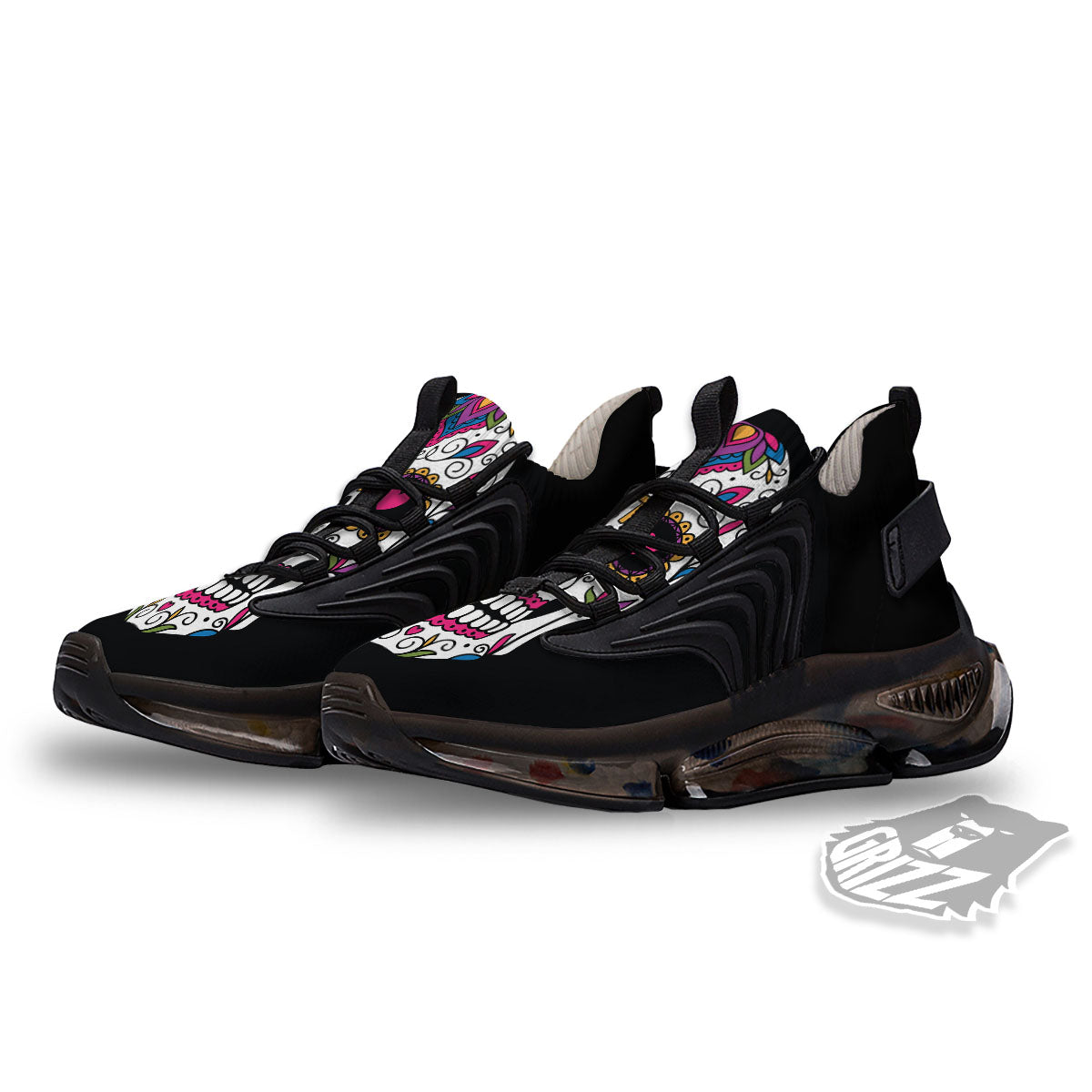 Sugar Skull Day Of The Dead Print Black Gym Shoes-grizzshop