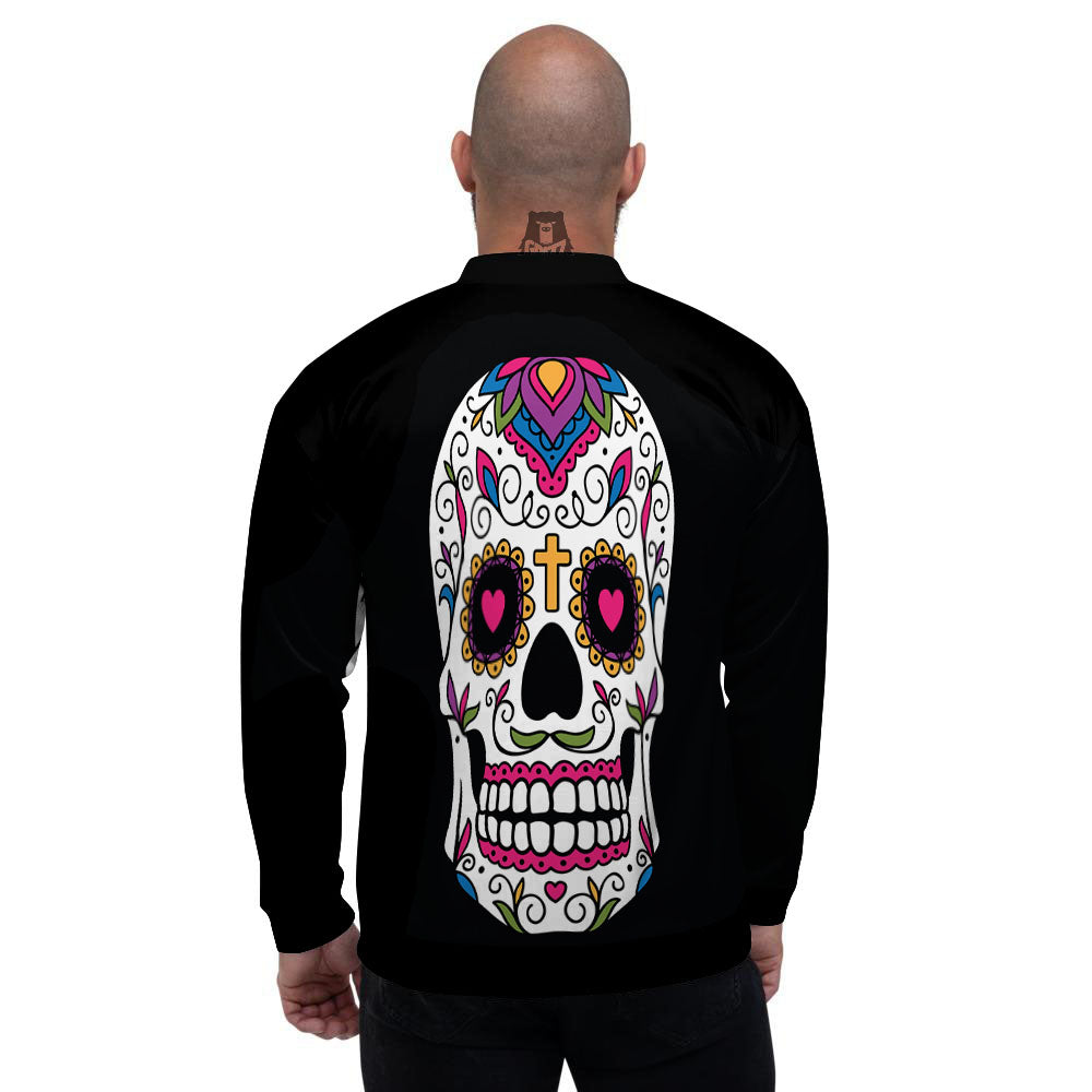 Sugar Skull Day Of The Dead Print Men's Bomber Jacket-grizzshop
