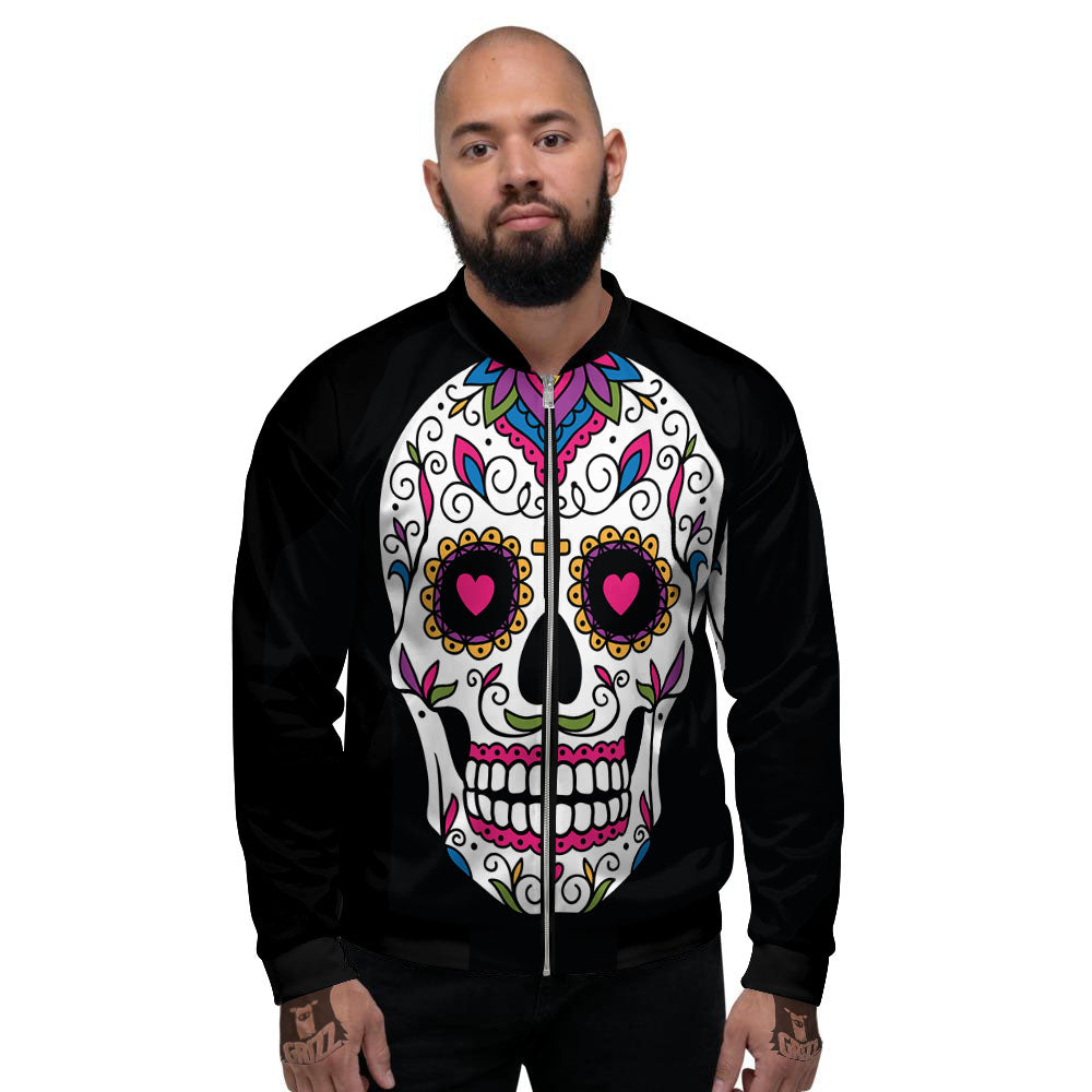 Sugar Skull Day Of The Dead Print Men's Bomber Jacket-grizzshop