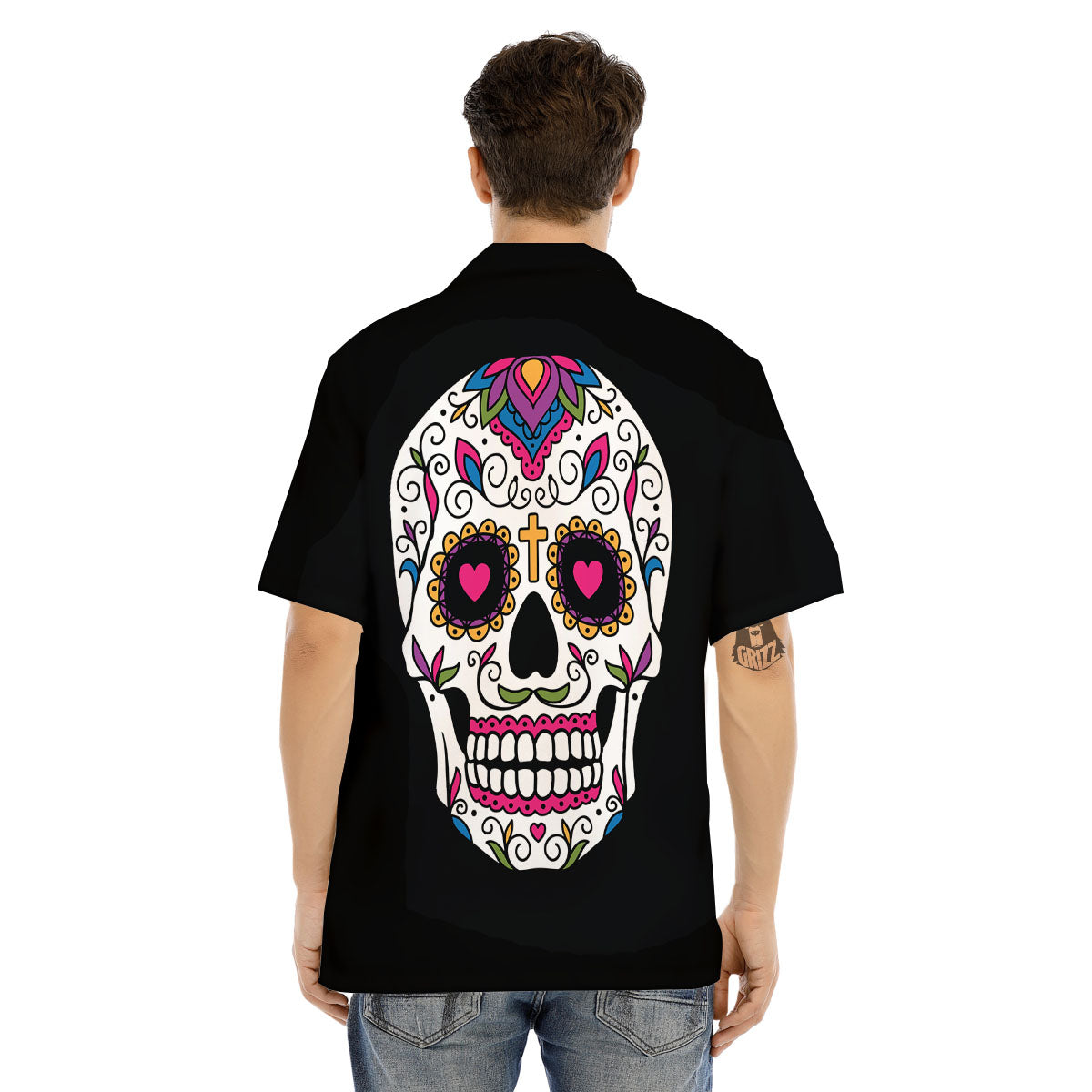 Sugar Skull Day Of The Dead Print Men's Hawaiian Shirt-grizzshop