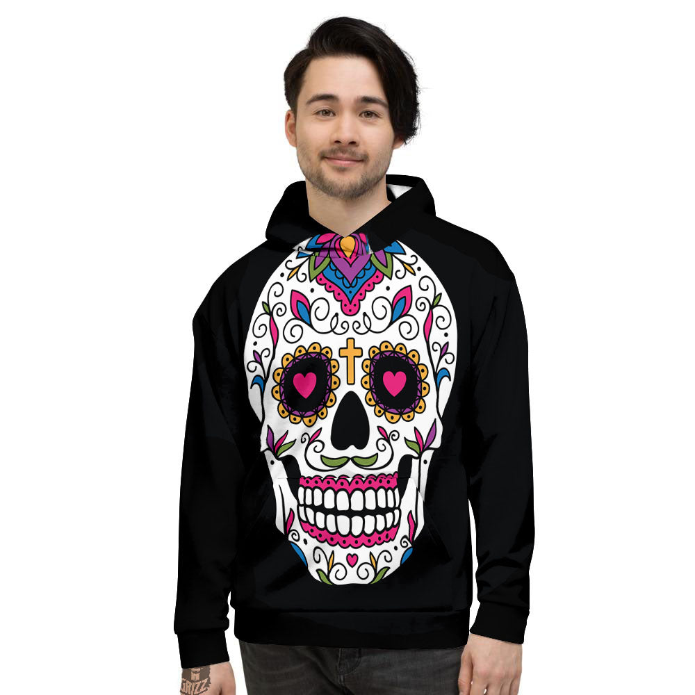 Sugar Skull Day Of The Dead Print Men's Hoodie-grizzshop
