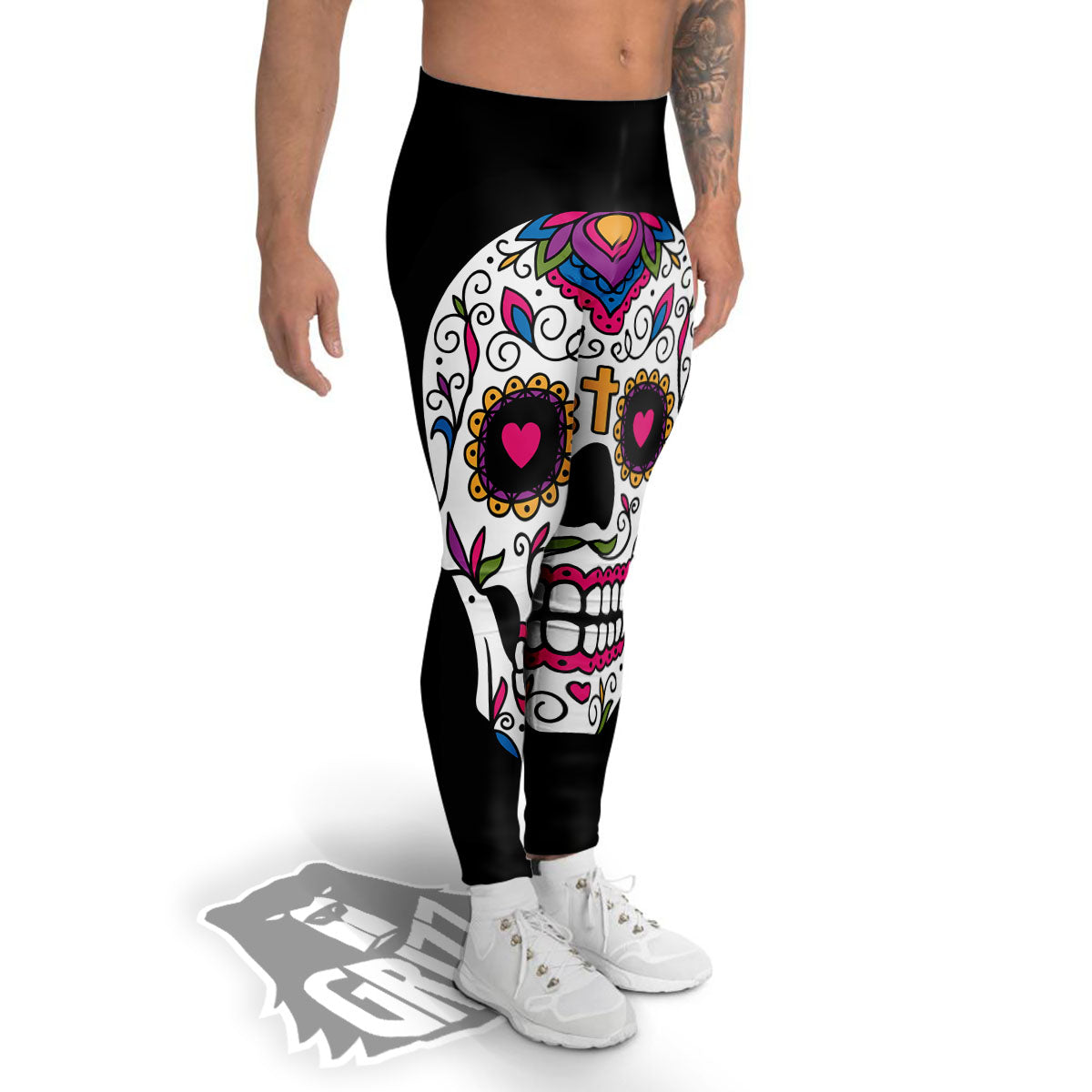Sugar Skull Day Of The Dead Print Men's Leggings-grizzshop