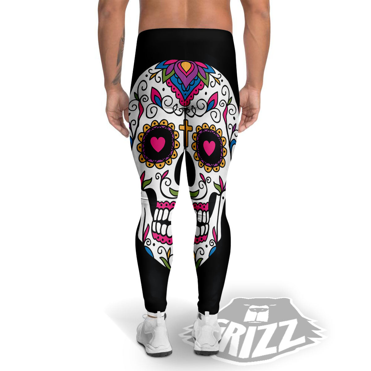 Sugar Skull Day Of The Dead Print Men's Leggings-grizzshop
