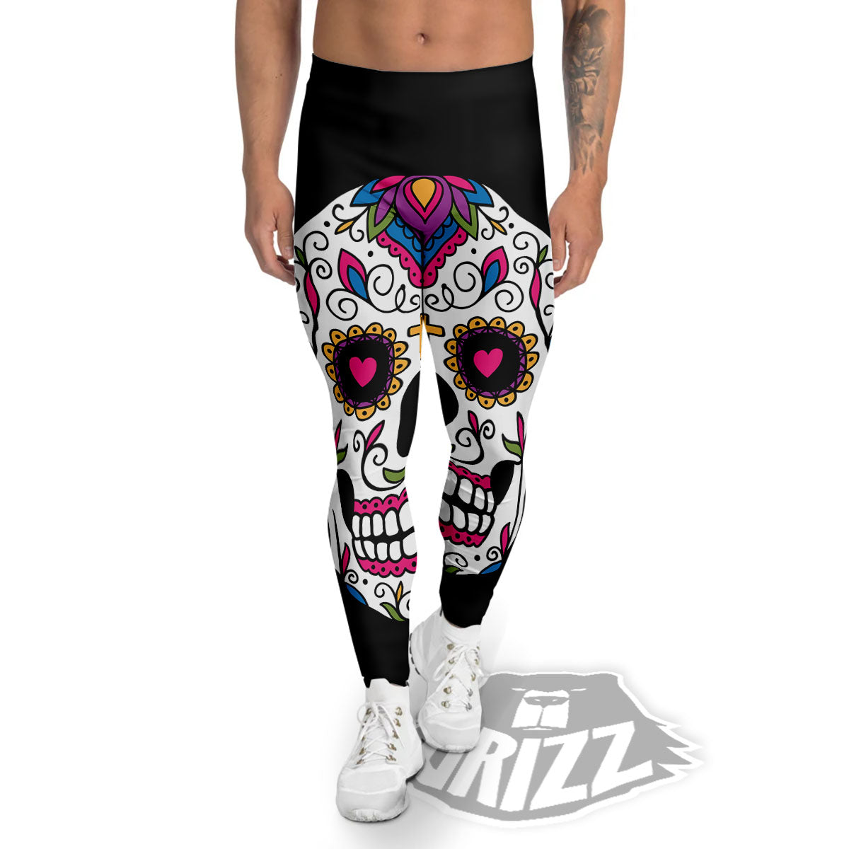 Sugar Skull Day Of The Dead Print Men's Leggings-grizzshop