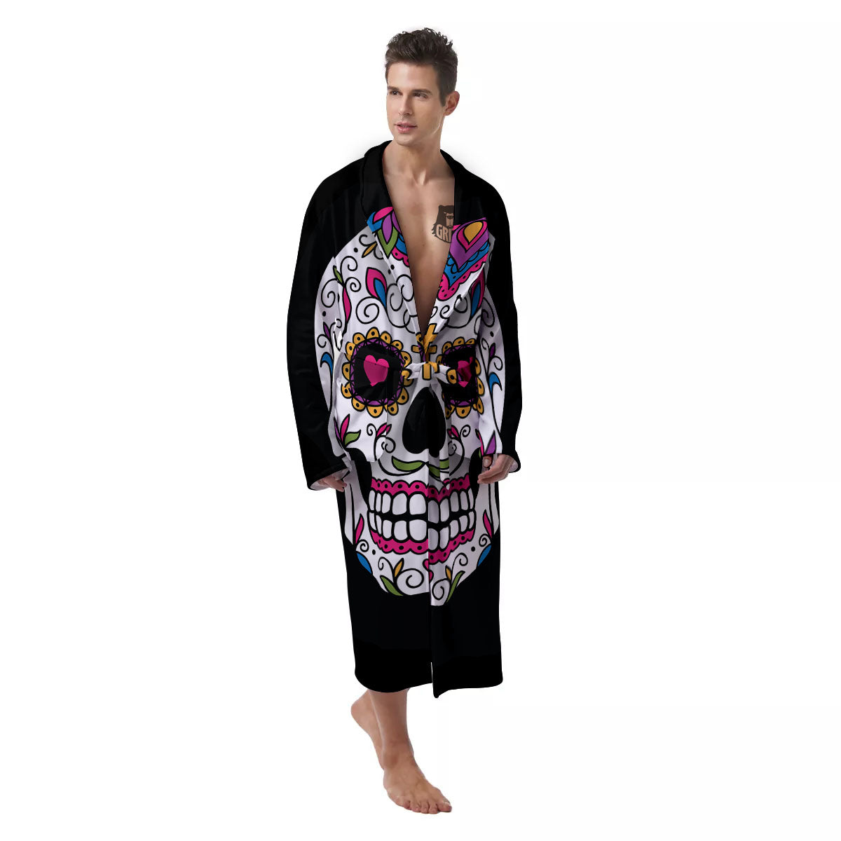 Sugar Skull Day Of The Dead Print Men's Robe-grizzshop