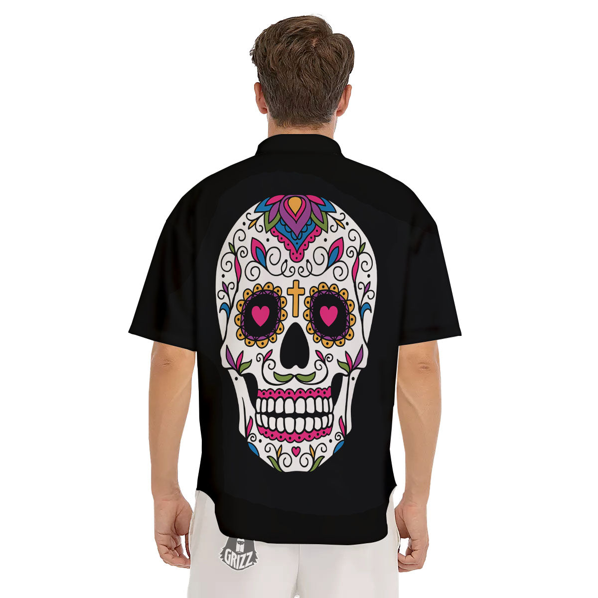Sugar Skull Day Of The Dead Print Men's Short Sleeve Shirts-grizzshop