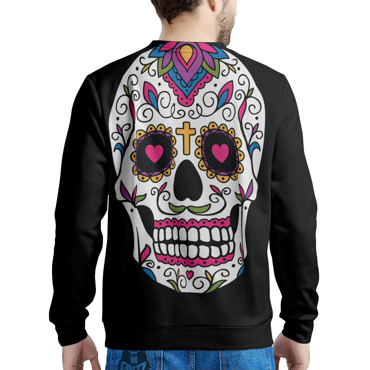 Sugar Skull Day Of The Dead Print Men's Sweatshirt-grizzshop