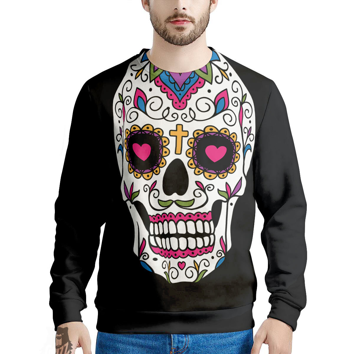 Sugar Skull Day Of The Dead Print Men's Sweatshirt-grizzshop