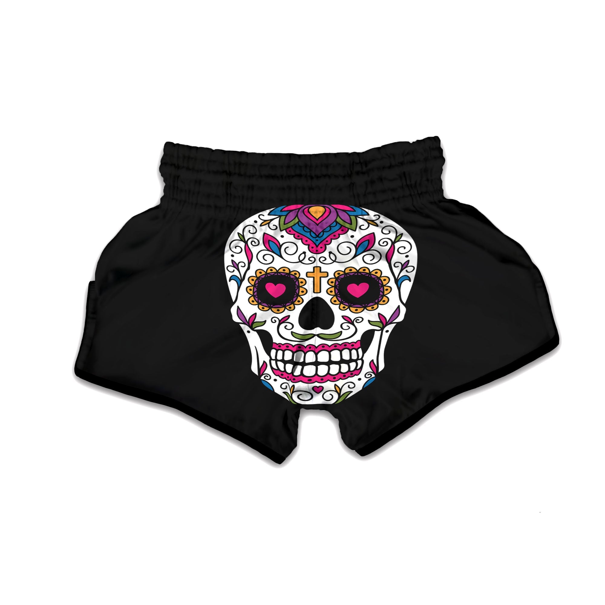 Sugar Skull Day Of The Dead Print Muay Thai Boxing Shorts-grizzshop