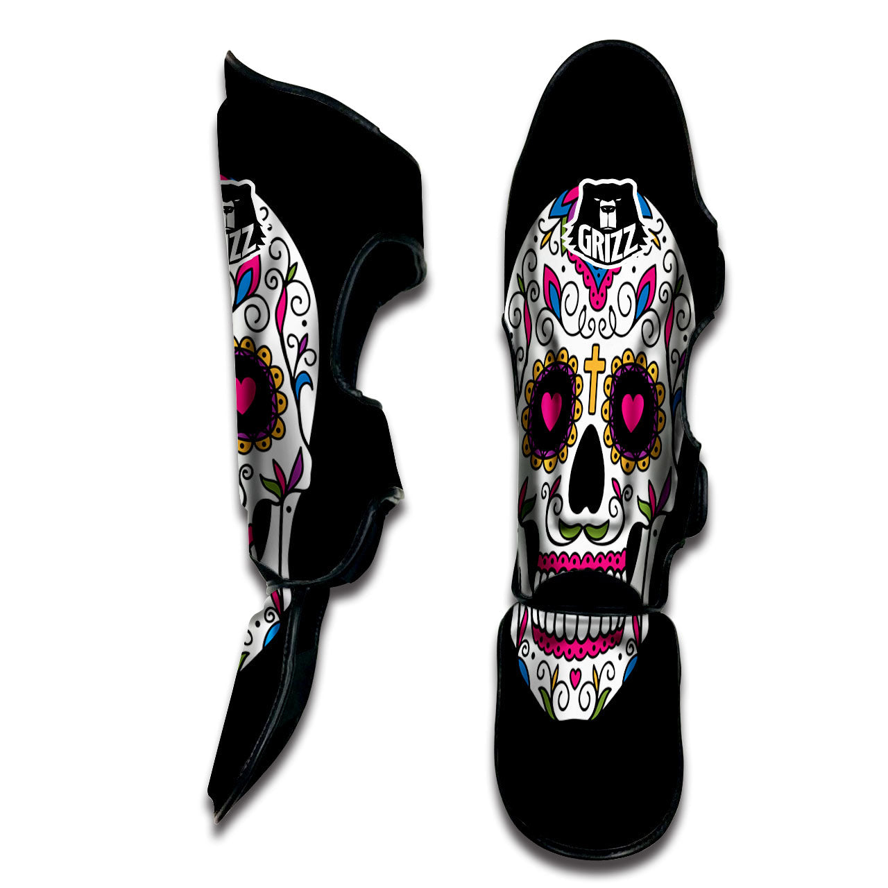 Sugar Skull Day Of The Dead Print Muay Thai Shin Guards-grizzshop