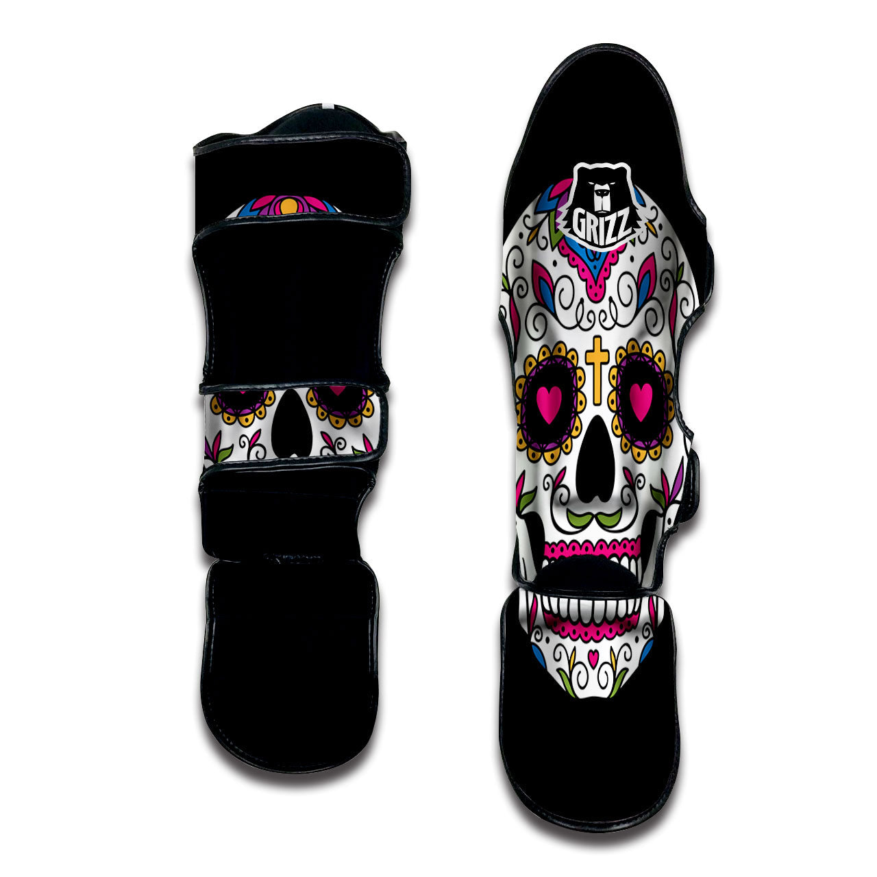 Sugar Skull Day Of The Dead Print Muay Thai Shin Guards-grizzshop