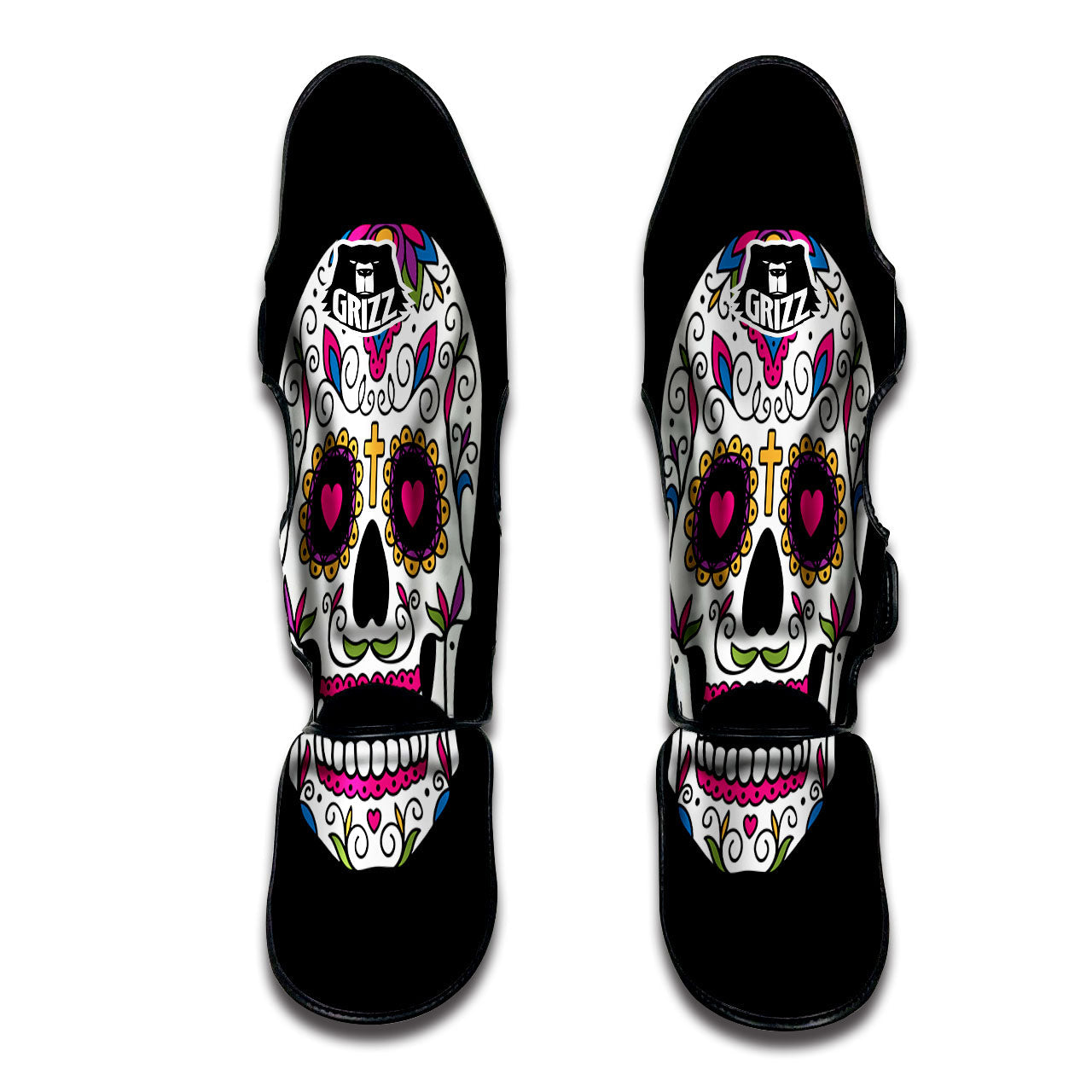 Sugar Skull Day Of The Dead Print Muay Thai Shin Guards-grizzshop