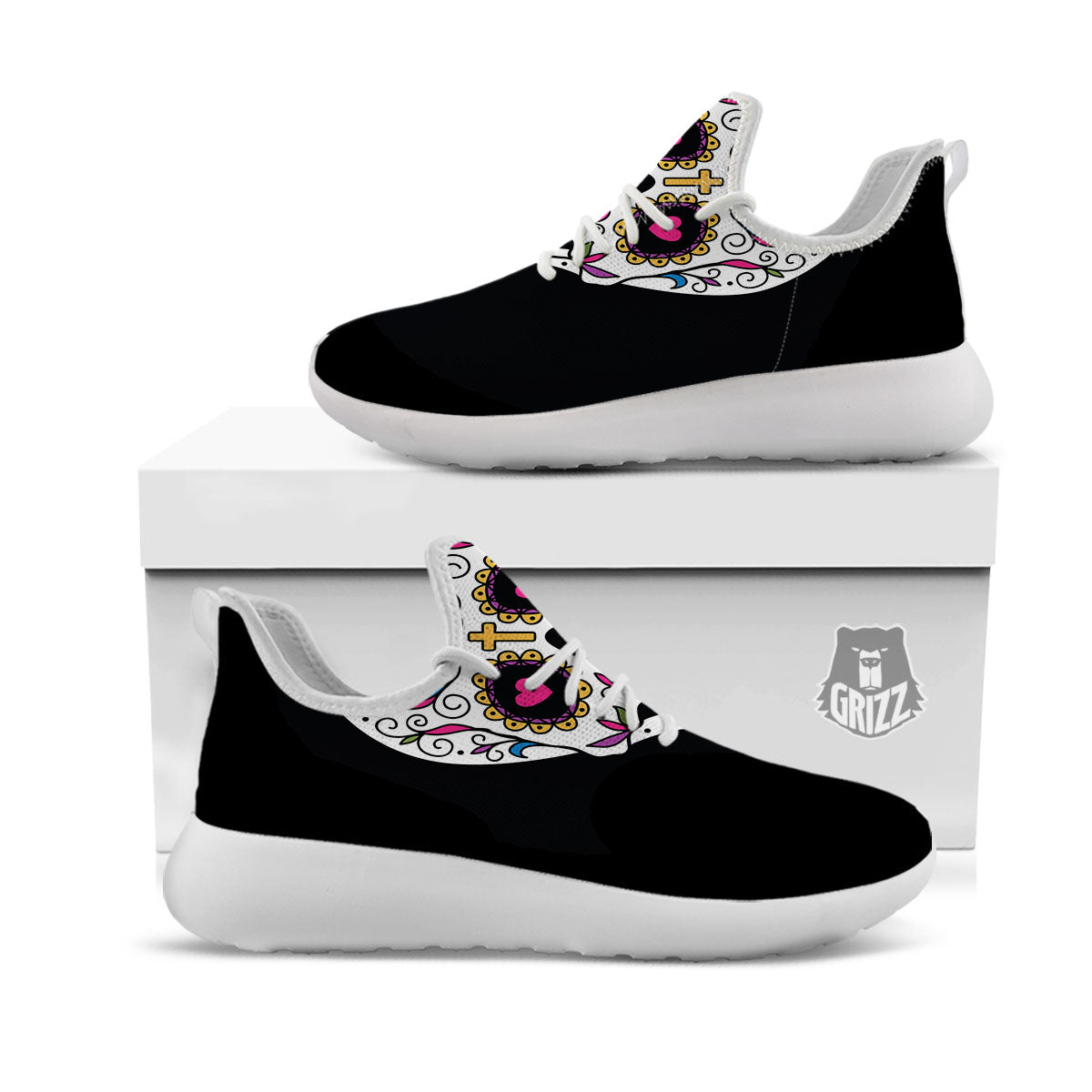 Sugar Skull Day Of The Dead Print White Athletic Shoes-grizzshop