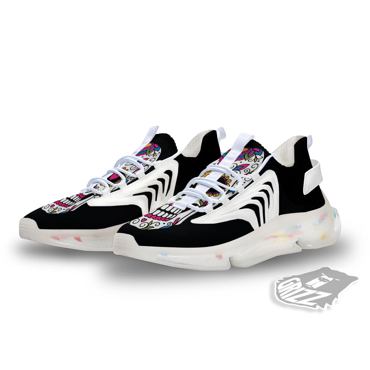 Sugar Skull Day Of The Dead Print White Gym Shoes-grizzshop