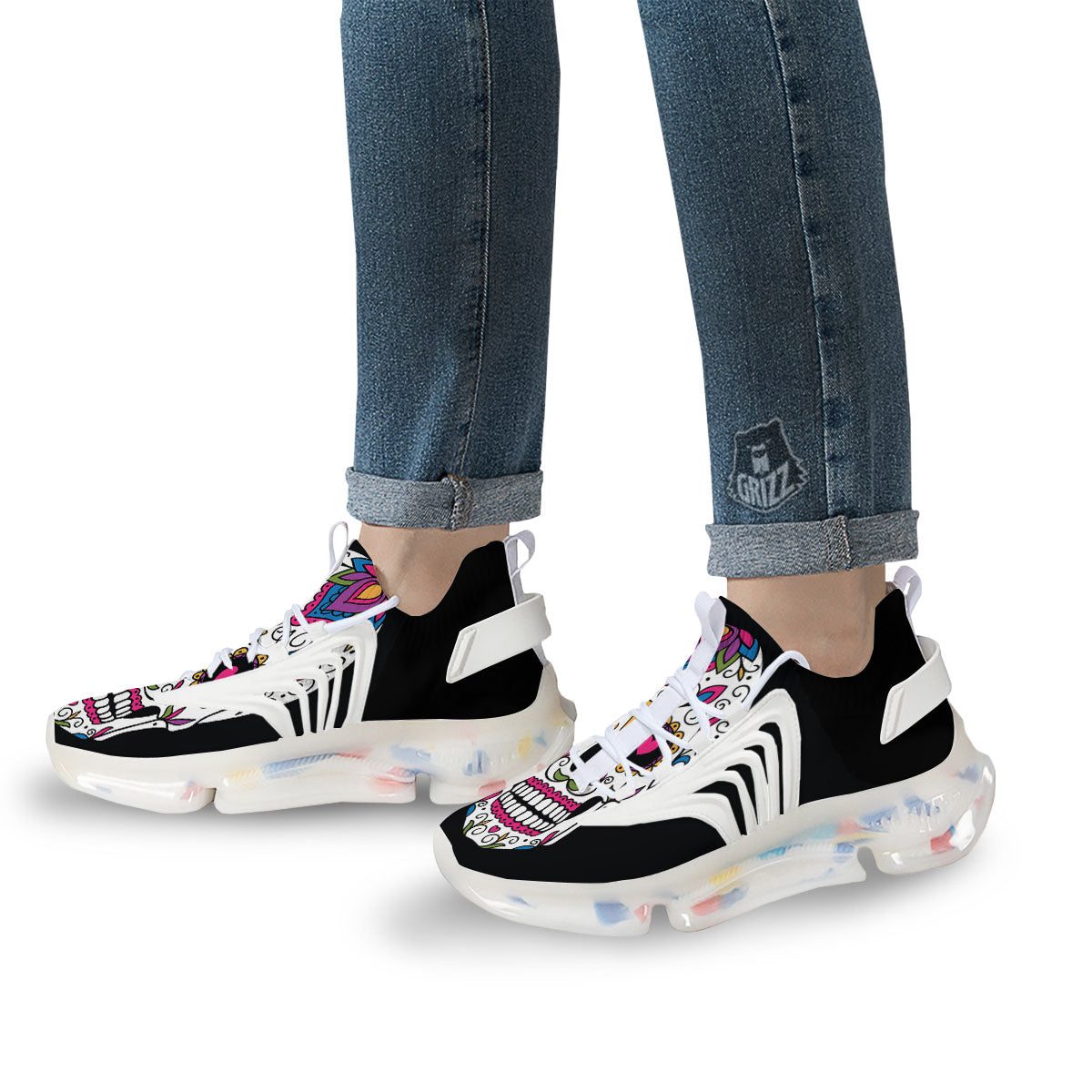 Sugar Skull Day Of The Dead Print White Gym Shoes-grizzshop