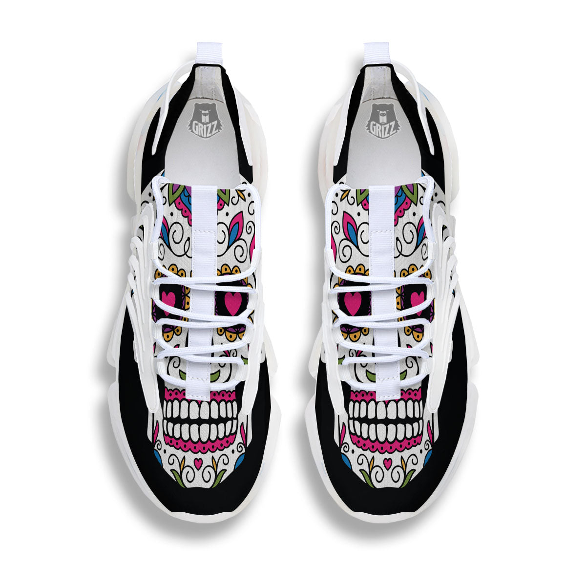 Sugar Skull Day Of The Dead Print White Gym Shoes-grizzshop