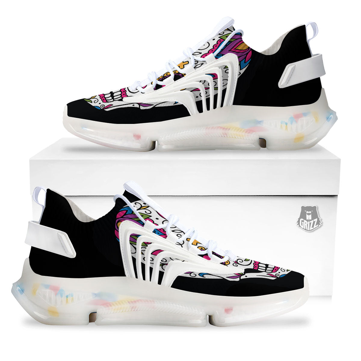 Sugar Skull Day Of The Dead Print White Gym Shoes-grizzshop