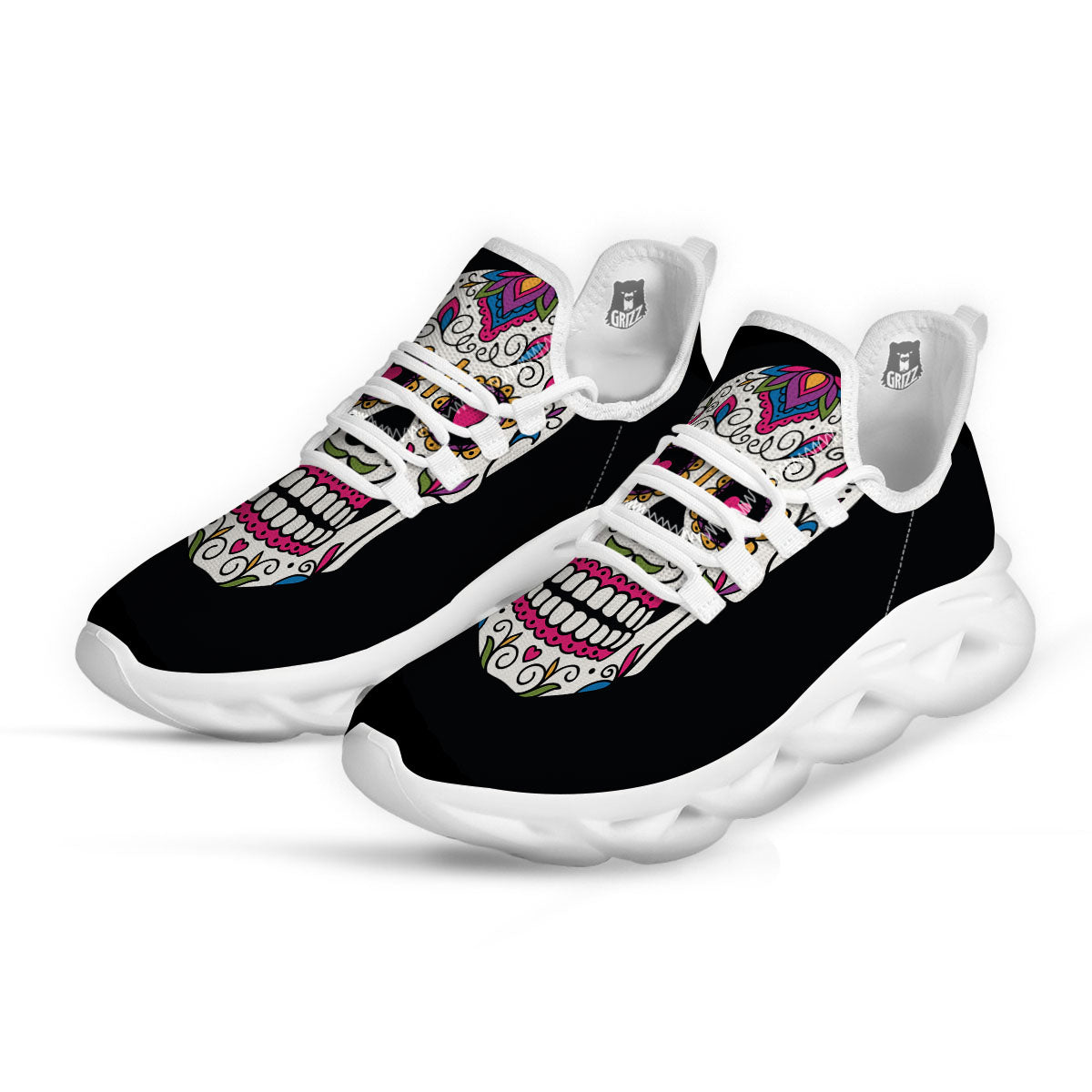 Sugar Skull Day Of The Dead Print White Running Shoes-grizzshop
