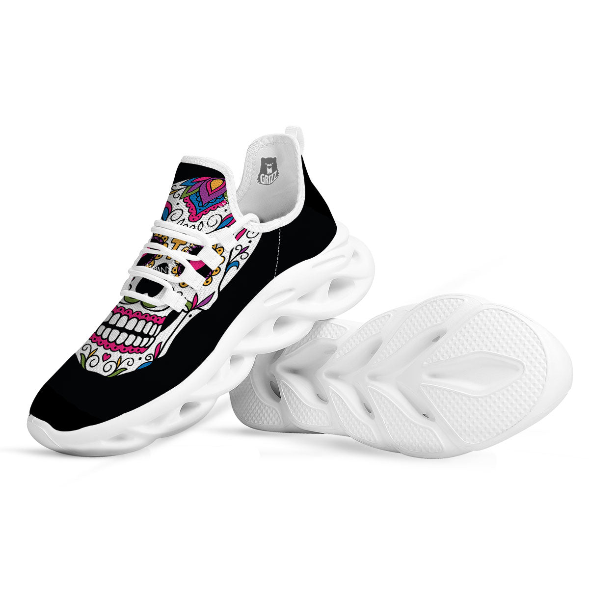 Sugar Skull Day Of The Dead Print White Running Shoes-grizzshop