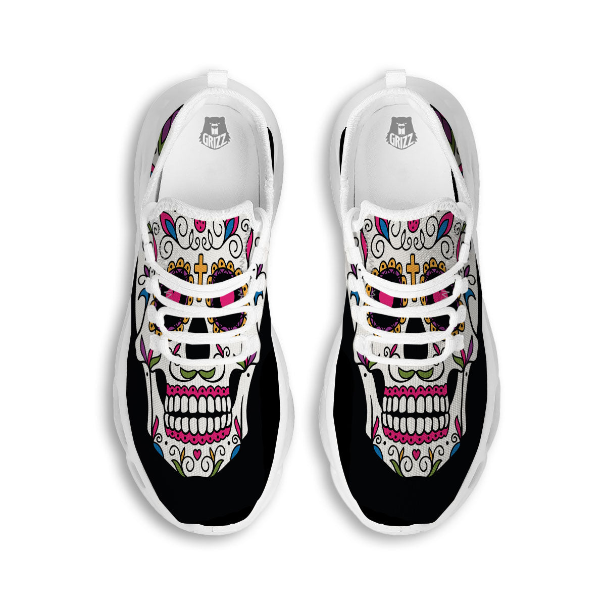 Sugar Skull Day Of The Dead Print White Running Shoes-grizzshop