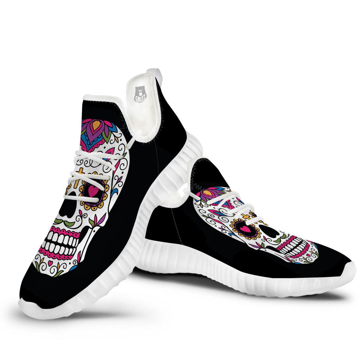 Sugar Skull Day Of The Dead Print White Walking Shoes-grizzshop