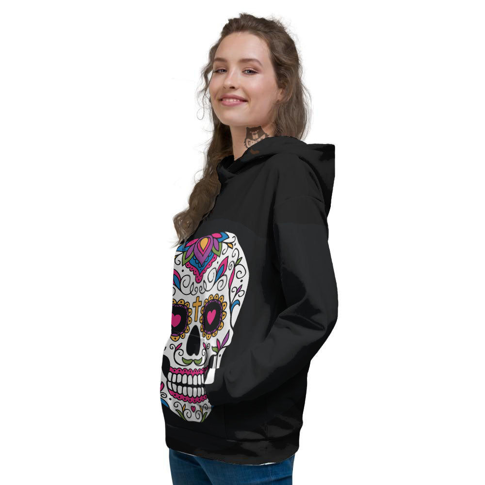 Sugar Skull Day Of The Dead Print Women's Hoodie-grizzshop